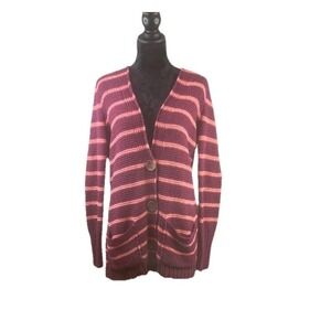 Free People Beach Cardigan Sweater Striped Maroon Pink Cotton Blend Large